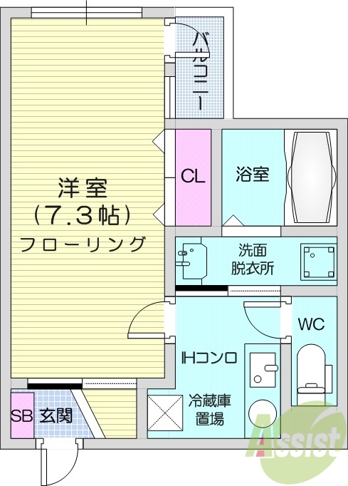 1K、独立洗面台、浴室乾燥機、オートロック