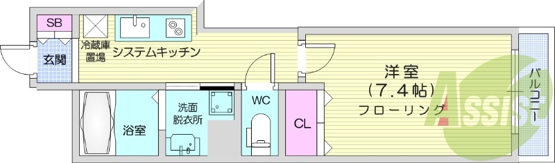 1K、追い焚き機能付き浴室、独立洗面化粧台有