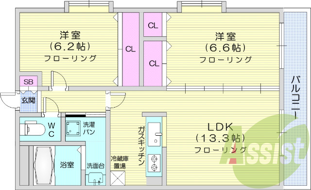 ２LDK、二人入居可、トランクルーム、モニター付インターホン