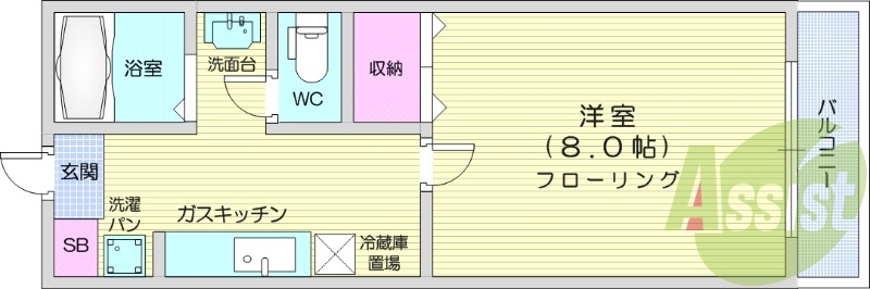 1K、エアコン付き、バストイレ別、シャンプードレッサー