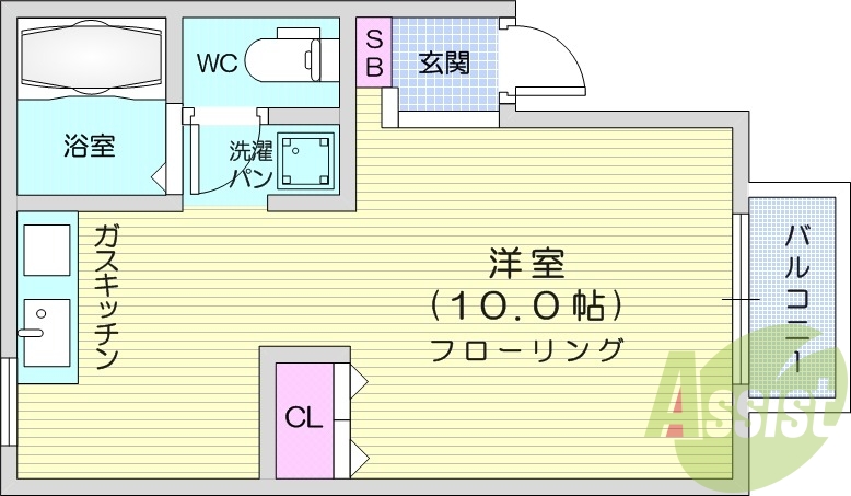 １R 、インターネット無料、都市ガス、バス・トイレ別