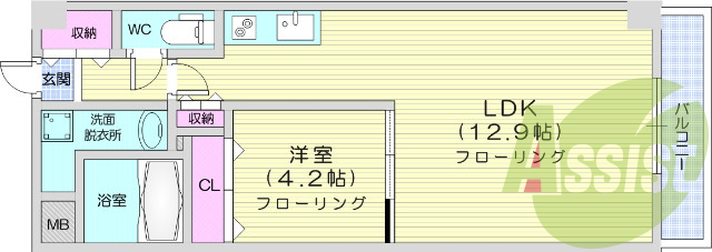 1LDK、モニター付きインターホン、エアコン