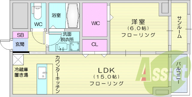 1LDK、オートロック、カウンターK、ウォークインCL