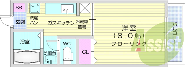 1K、インターホン、エアコン、独立洗面台