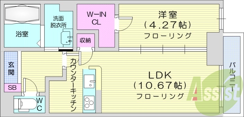 1LDK、オートロック、都市ガス、グリル付