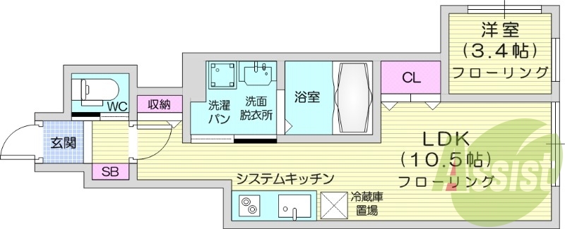 1LDK、インターネット無料、追い焚き、浴室乾燥
