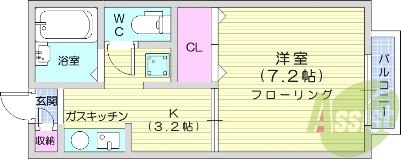 1K　浴室乾燥機　TVインターホン　ガスコンロ　床下収納