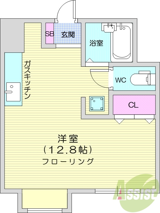１R、エアコン、都市ガス、ネット無料、