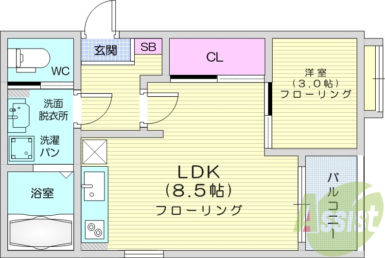 1LDK、浴室乾燥、追い焚き機能、独立洗面