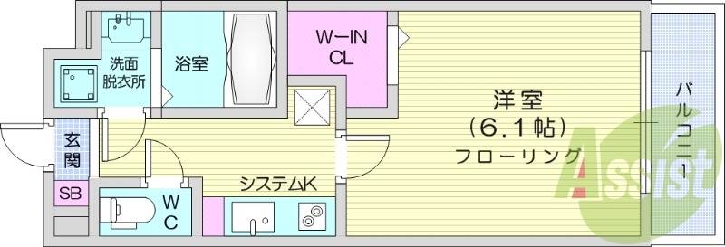 1K、ペット飼育可能、ウォークインクローゼット