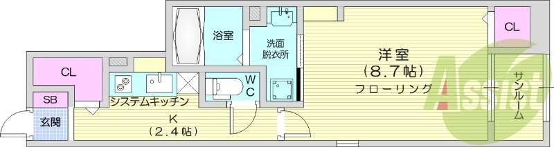 1K、追い焚き、オール電化、ネット無料、宅配BOX。