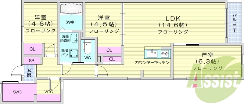 3LDK、オートロック、追い焚き、ネット無料、IH。