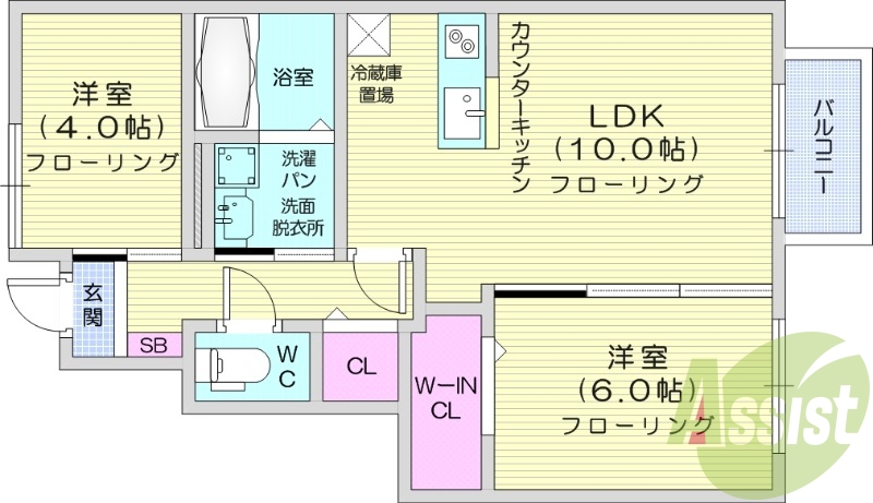 2LDK、浴室乾燥、追い焚き、モニタ付きインターホン