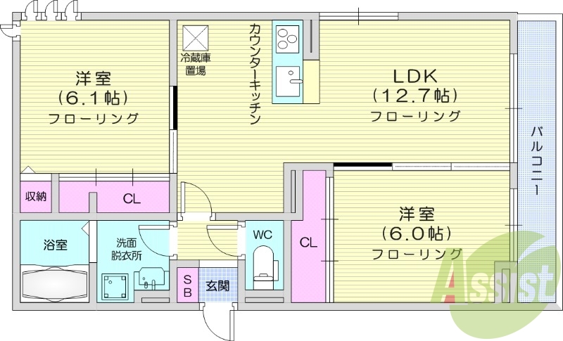 2LDK　追い焚き機能　浴室乾燥機　インターネット無料