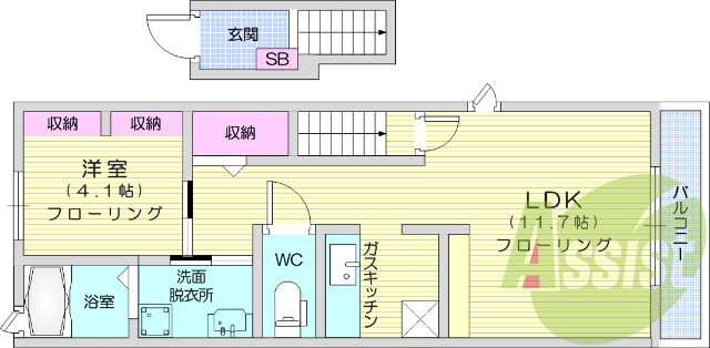 1LDK、南向き、追い焚き機能、浴室乾燥機、独立洗面台