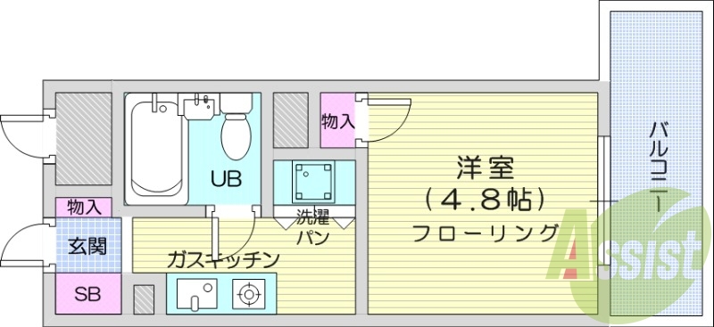 １K、室内洗濯機置場、都市ガス、オートロック