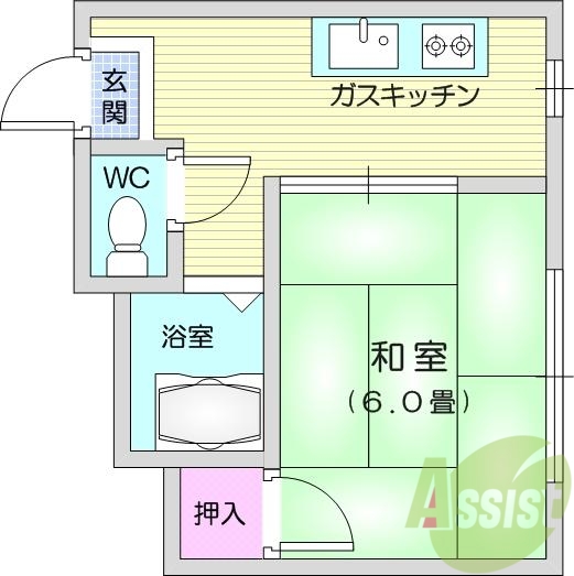 1K、非喫煙者限定、バストイレ別、シャワー、ウォッシュレット