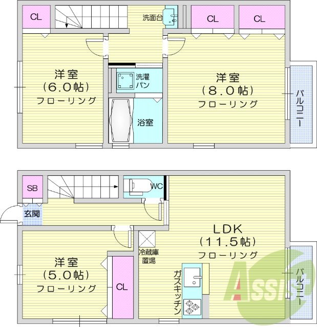 3LDK、モニター付きインターホン、エアコン