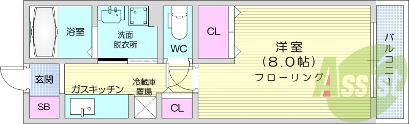 １K、温水洗浄便座、バストイレ別、独立洗面台