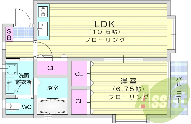 １LDK、追い焚き、エアコン、バストイレ別、温水洗浄便座