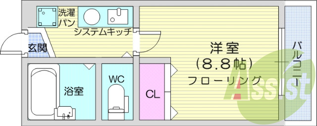 １K、オール電化、モニター付きインターホン、エアコン