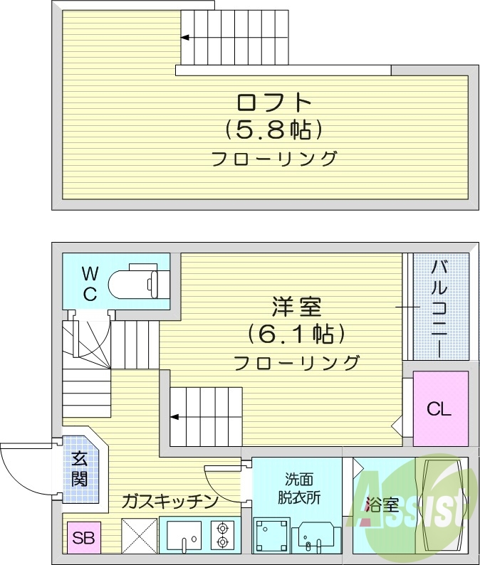 1K　最上階　システムキッチン　プロパンガス　ネット無料