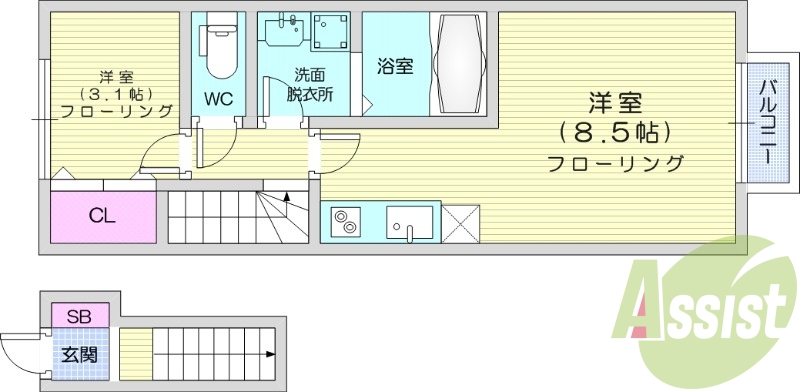 1LDK、ネット無料、防犯カメラ、TV付インターフォン
