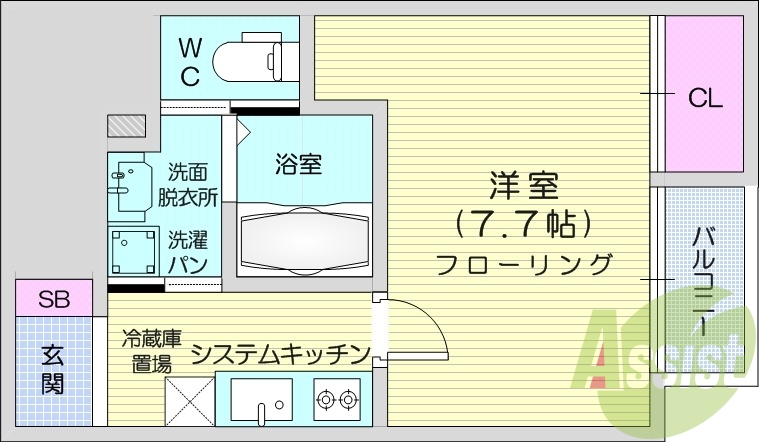 1K、浴室乾燥、ネット無料、追い焚き、都市ガス、IH２口