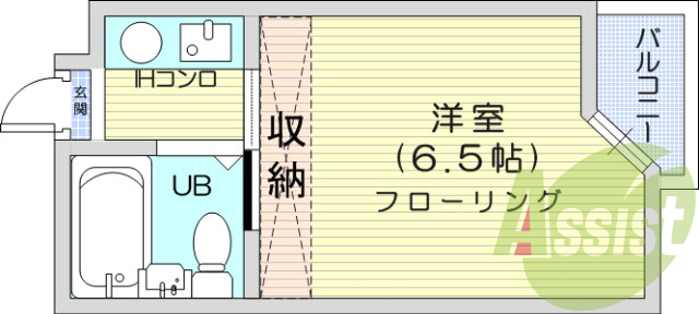 1K、エアコン、フローリング、インターネット無料