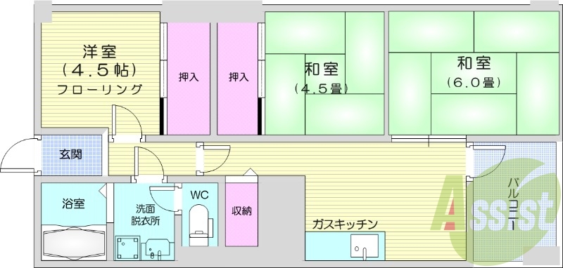 3DK、インターホン、エレベーター、B/T別、独立洗面。