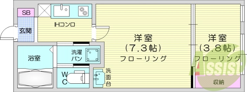 2K、インターネット無料、宅配ボックス付き