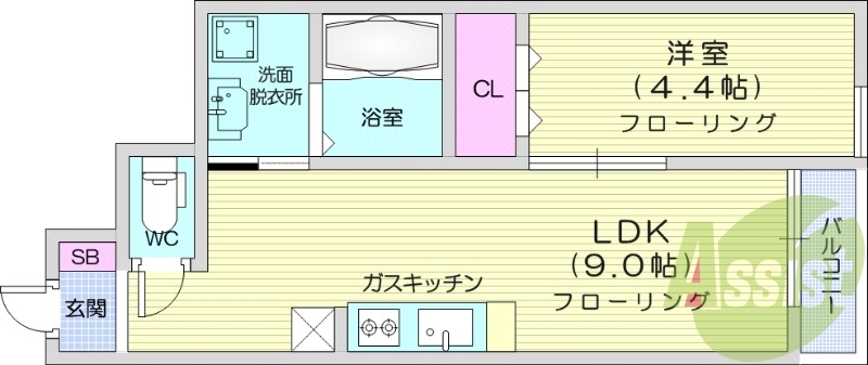 1LDK、インターネット無料、モニター付きインターホン