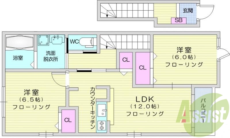 ２LDK、カウンターキッチン、浴室乾燥、シャンプードレッサー