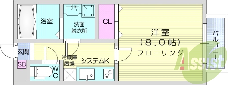1K、フローリング、モニター付きインターホン