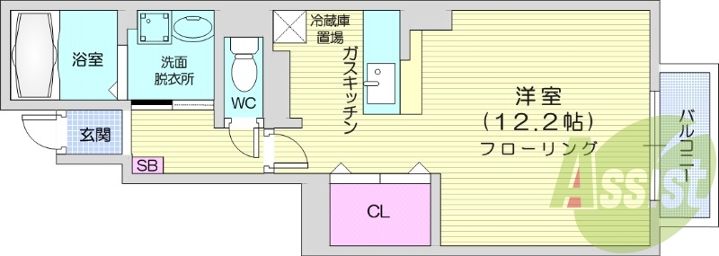 1R、バルコニー、南向き、浴室乾燥機、追い焚き給湯