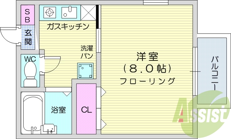 １K、エアコン、バストイレ別、フローリング