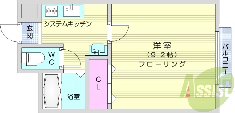 1K、エアコン、室内洗濯機置場、トイレ浴室別、クローゼット