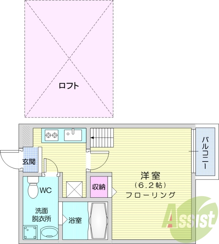 ロフト付き、デザイナーズ、バストイレ別