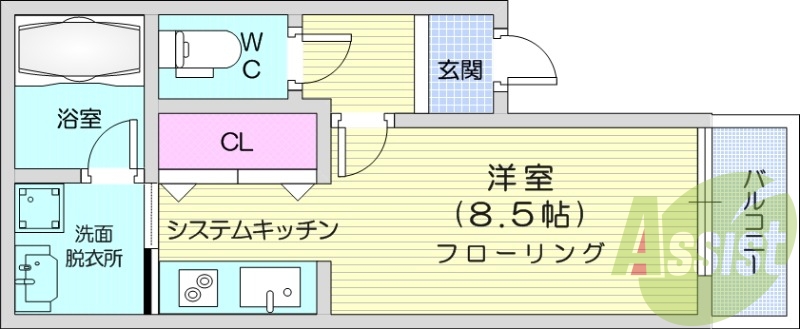 1K、南向き、インターネット無料
