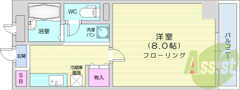 1K、陽当たり良好、ウォシュレット付きトイレ