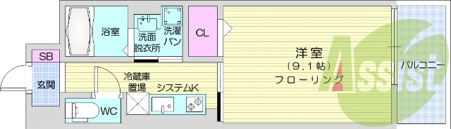 1K、システムキッチン、浴室乾燥、追い炊き