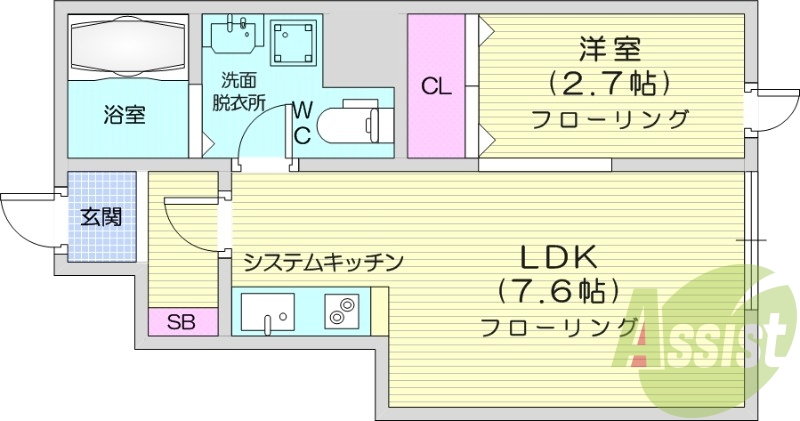 1LDK、ネット無料、エアコン、フローリング。