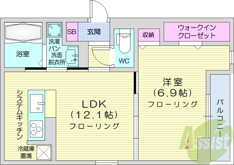 1LDK、都市ガス、一坪風呂、オートロック、防犯カメラ