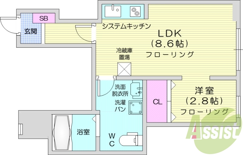 1LDK、追い焚き、ネット無料、IH、独立洗面台。