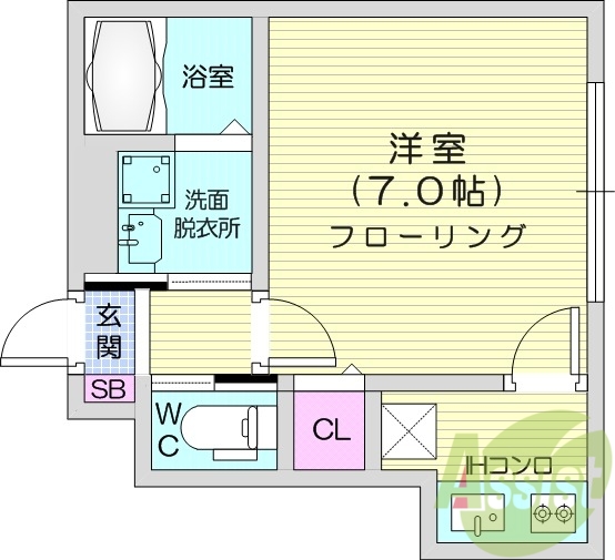 1K、エアコン、室内洗濯機置場、トイレ浴室別、収納