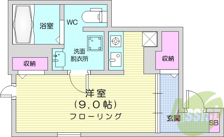 １K、追い焚き機能、浴室乾燥機、システムキッチン