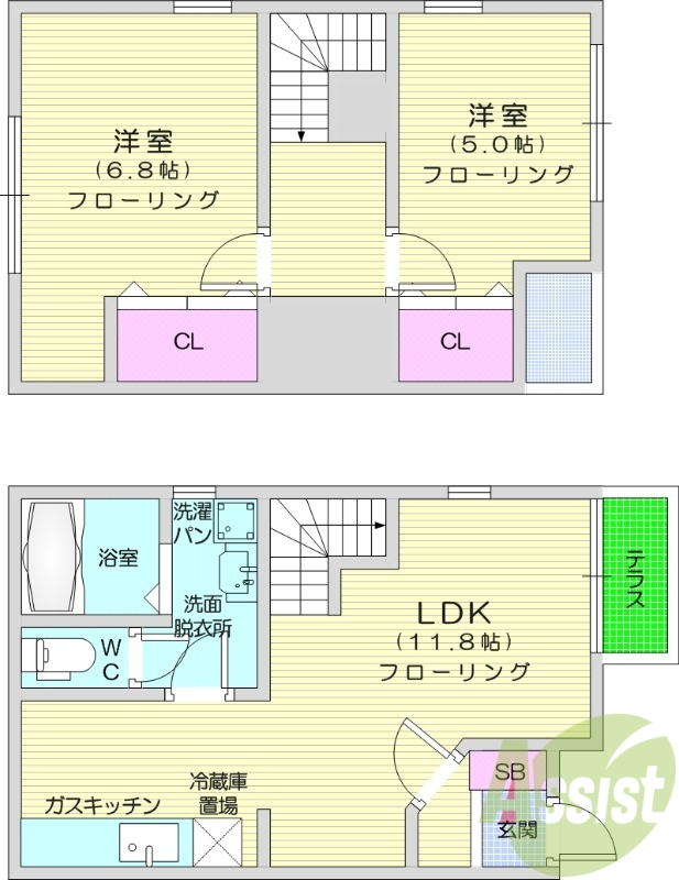 2LDK、温水洗浄便座、洗面所独立、エアコン