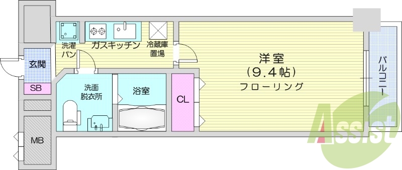 1K・オートロック、追焚、システムキッチン、独立洗面台