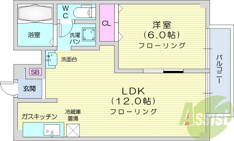 1LDK、バストイレ別、独立洗面台、エアコン