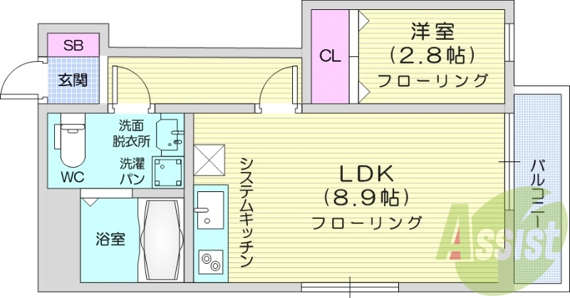 1LDK、追い焚き、ネット無料、IH、独立洗面台。